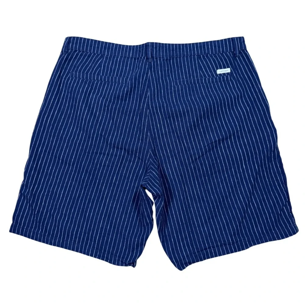 Calvin Klein Striped Linen Cotton Shorts Mens 36 Navy Blue Pinstripe Casual